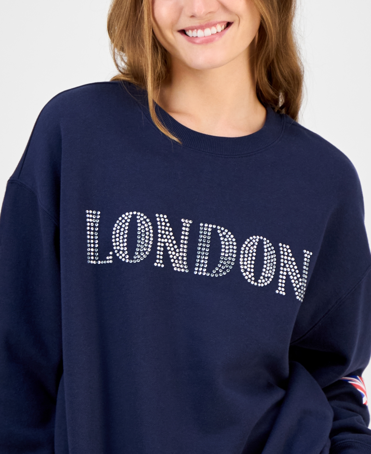 Rebellious One Juniors' London-graphic Sweatshirt In Blue