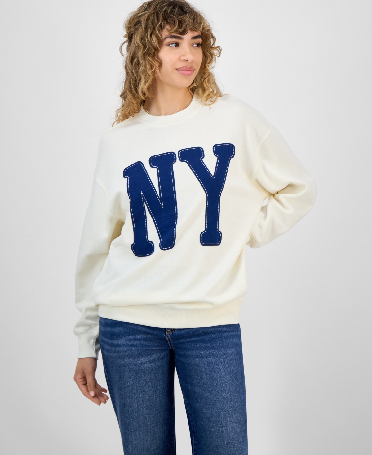 Rebellious One Juniors' Ny-applique Sweatshirt In White