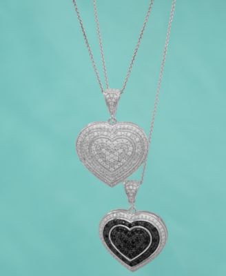 Black & White Diamond Heart Halo Cluster 18" Pendant Necklace (3/4 ct. t.w.) in Sterling Silver, Exclusively at Macy's