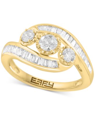EFFY Collection - Diamond Round & Baguette Triple Stone Swirl Ring (1 ct. t.w.) in 14k Gold