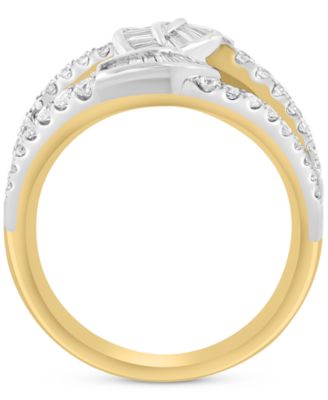EFFY&reg; Diamond Round & Baguette Concave Ring (5/8 ct. t.w.) in 14k Two-Tone Gold