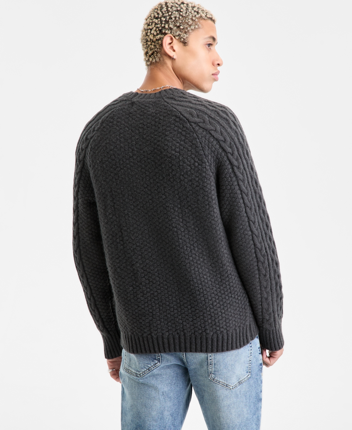 Sun + Stone Men's Long-sleeve Cozy Cable-knit Crewneck Sweater, Macy's Exclusive In Green