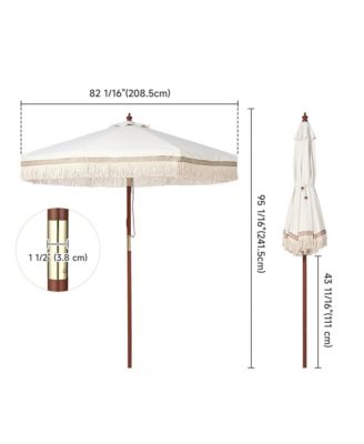 7' Patio Beige Umbrella with Tassels UPF50+ Boho Style 5-Year-Non-Fading for Outdoor,Model:BH7W-01P