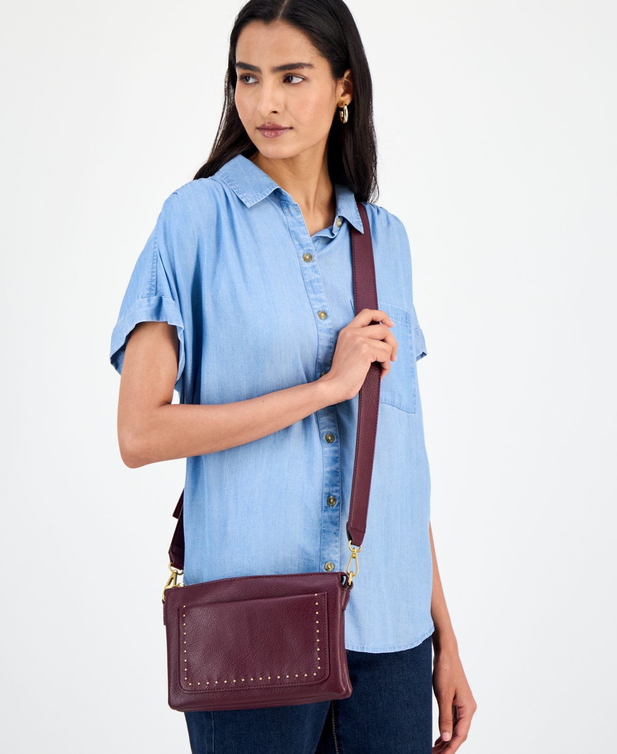 Style & Co Small Studded Double Compartment Crossbody, Macy's Exclusive In Burgundy