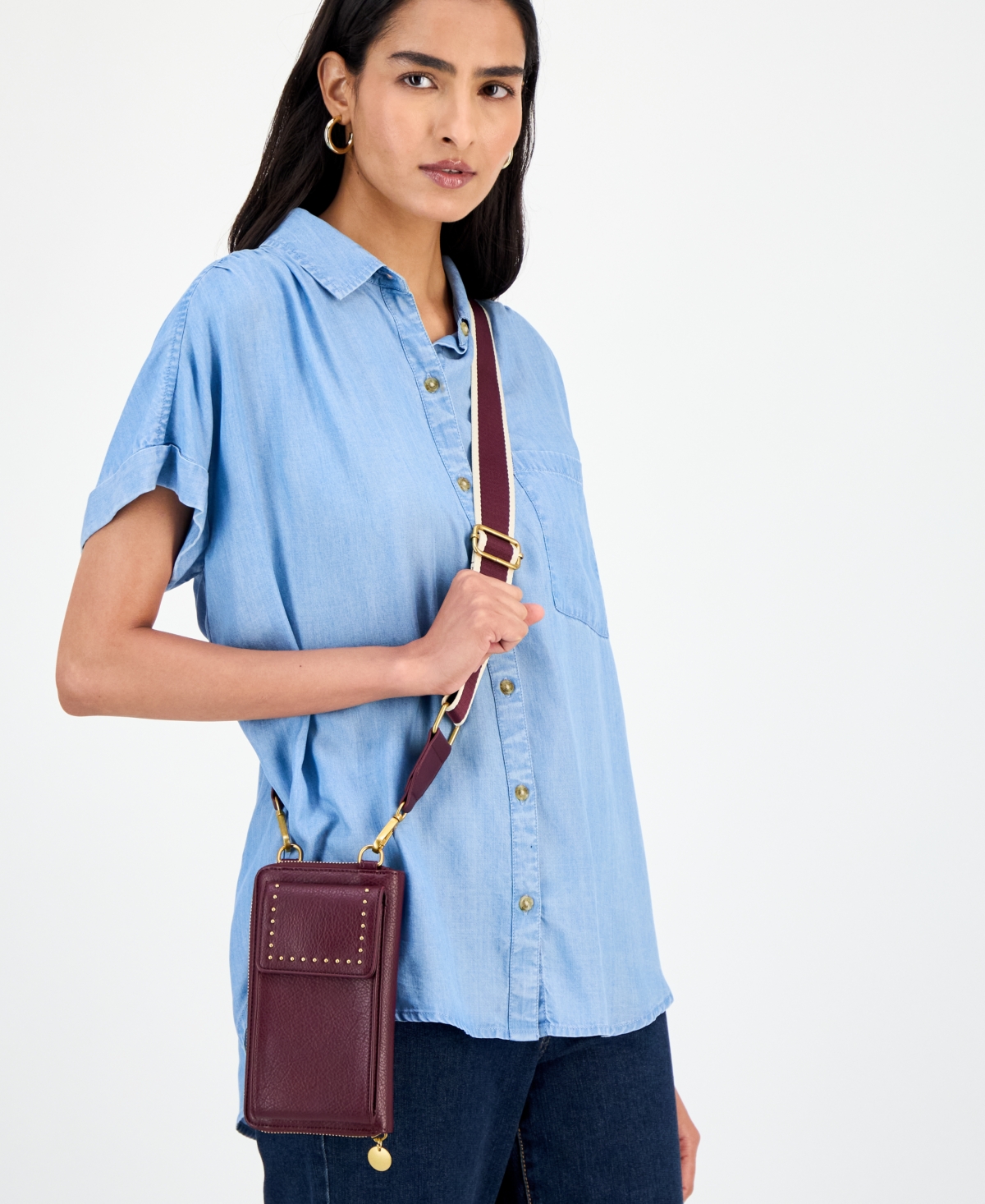 Style & Co Mini Studded Phone Crossbody Bag, Macy's Exclusive In Burgundy