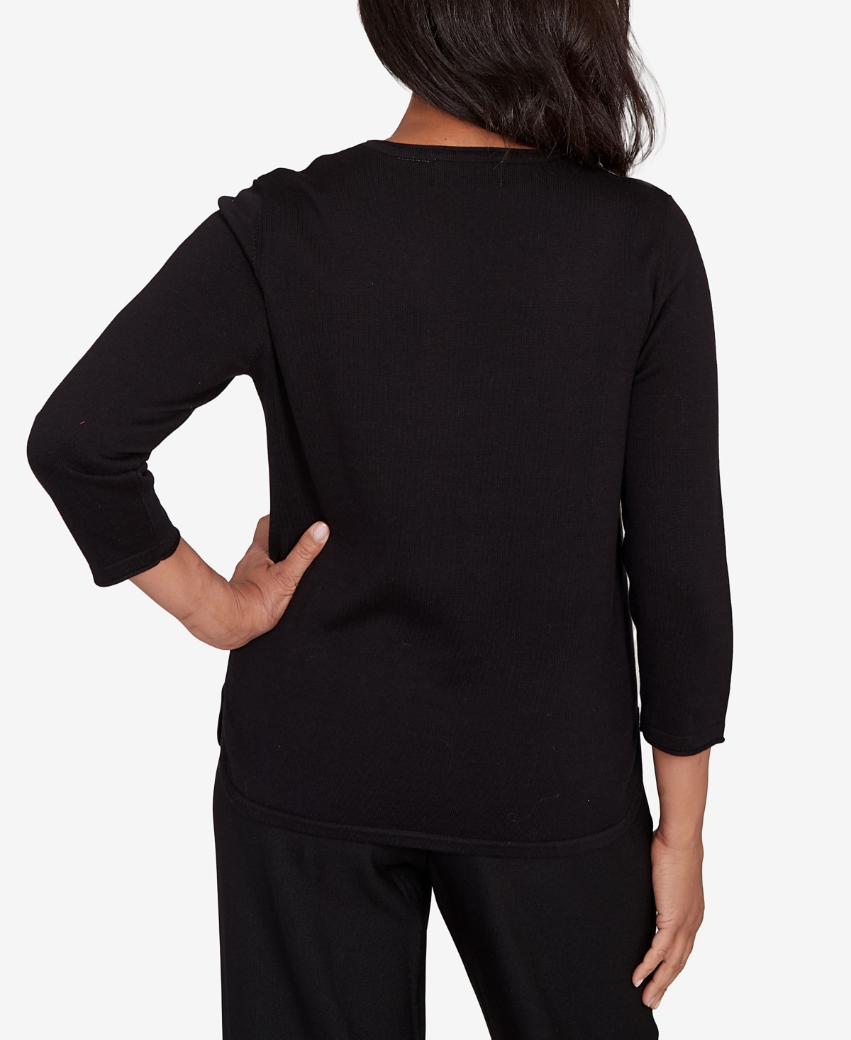 Alfred Dunner Petite Classic Long Sleeve Sweater In Black