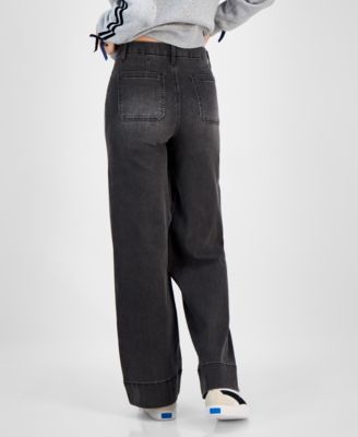 Juniors' High-Rise Patch-Pocket Wide-Leg Jeans 
