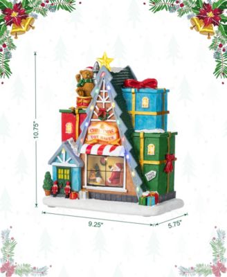 10.75" Lighted Resin Christmas Toy Market Village