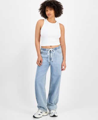 Indigo Rein - Juniors' Cotton Wide-Leg Drawstring Jeans