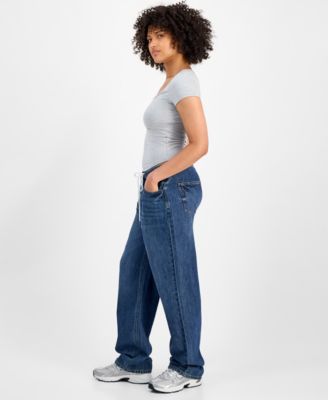 Juniors' Cotton Wide-Leg Drawstring Jeans