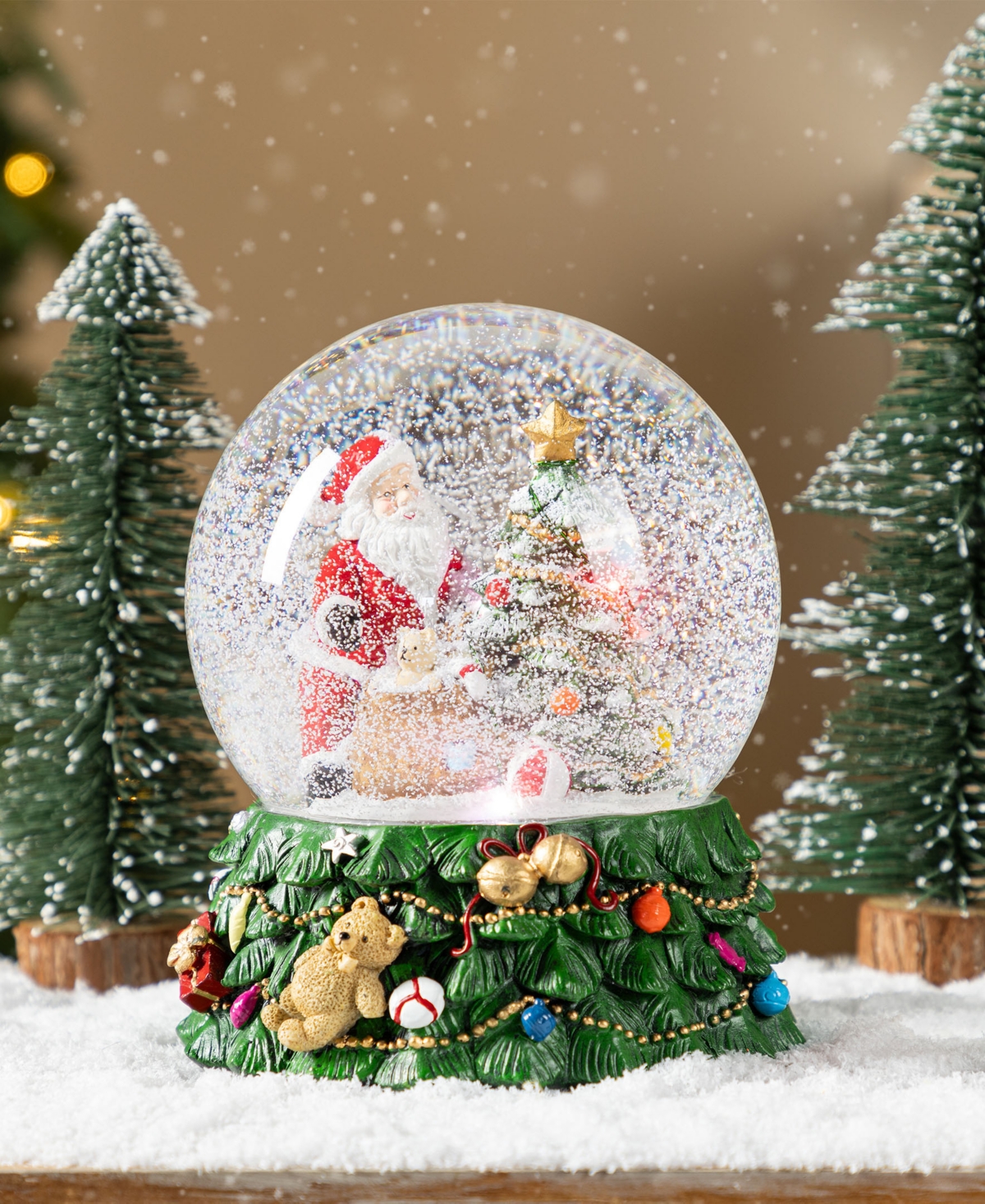 Glitzhome 150mm Lighted Resin Christmas Musical Snowflakes Santa Water Globe In Multi