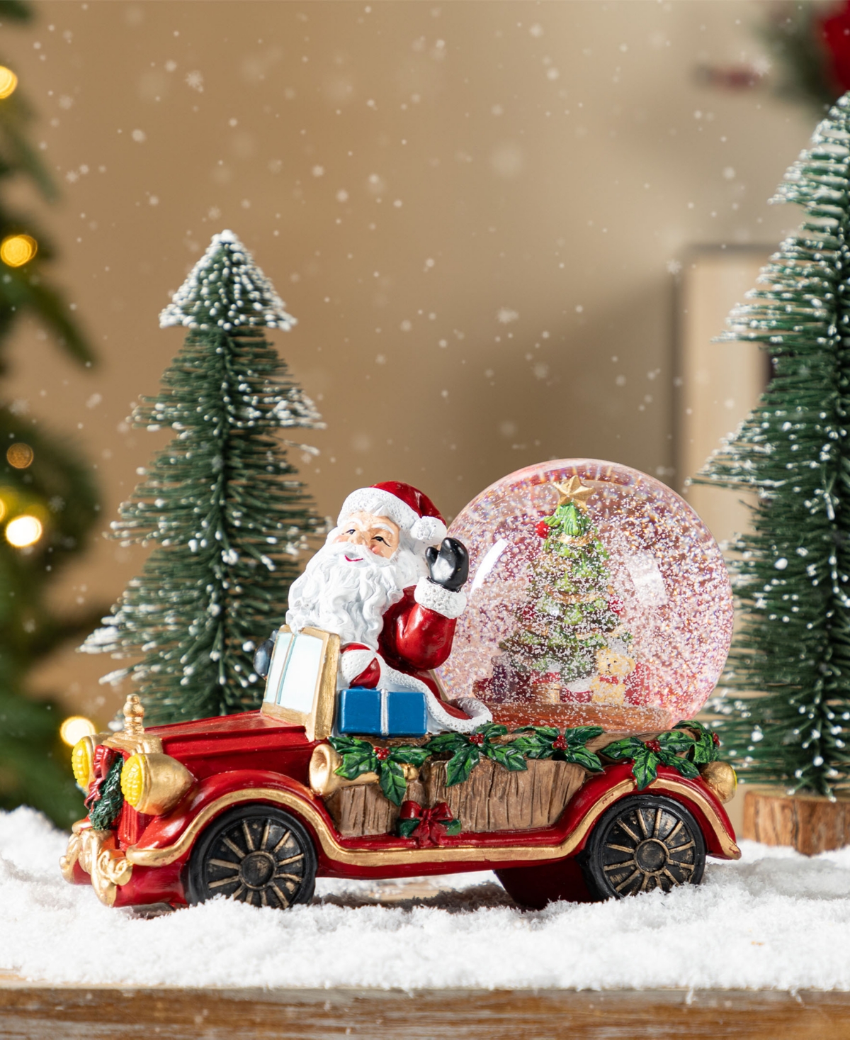 Glitzhome 100mm Lighted Resin Christmas Musical Snowflakes Santa Car Water Globe In Multi