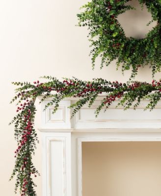 9 ft Polyethylene Christmas Dripping Eucalyptus Garland with Berries