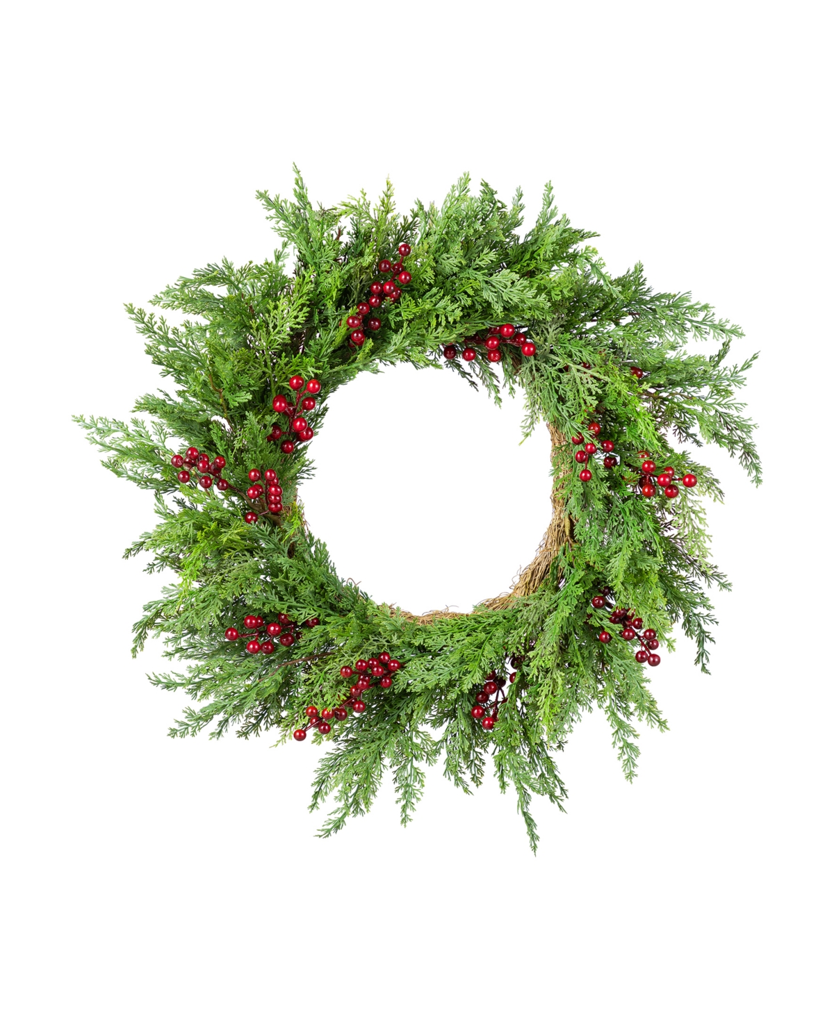 24" Polyethylene Christmas Dripping Cedar Wreath with Berries - Multi