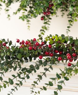 6 ft Polyethylene Christmas Dripping Eucalyptus Garlands with Berries, Set of 2