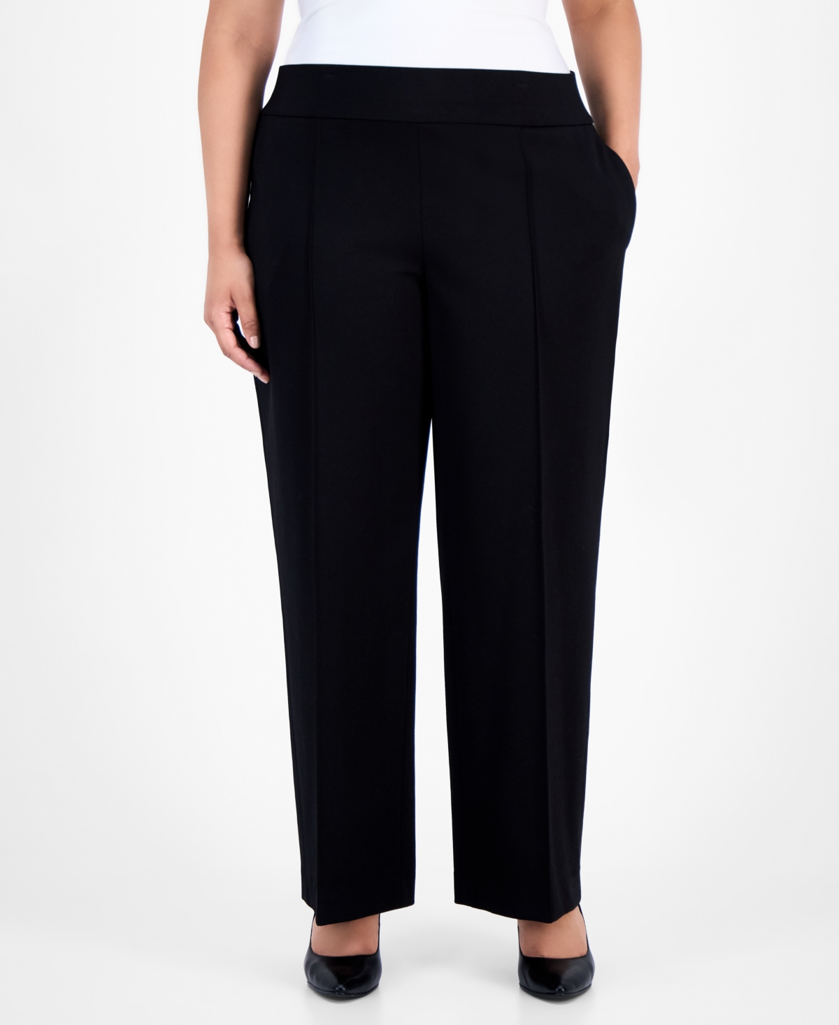 Jones New York Plus Size High-rise Pintuck Pull-on Pants In Black