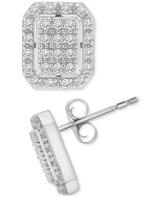 Diamond Octagon Halo Cluster Earrings (1/3 ct. t.w.) in Sterling Silver, Exclusive