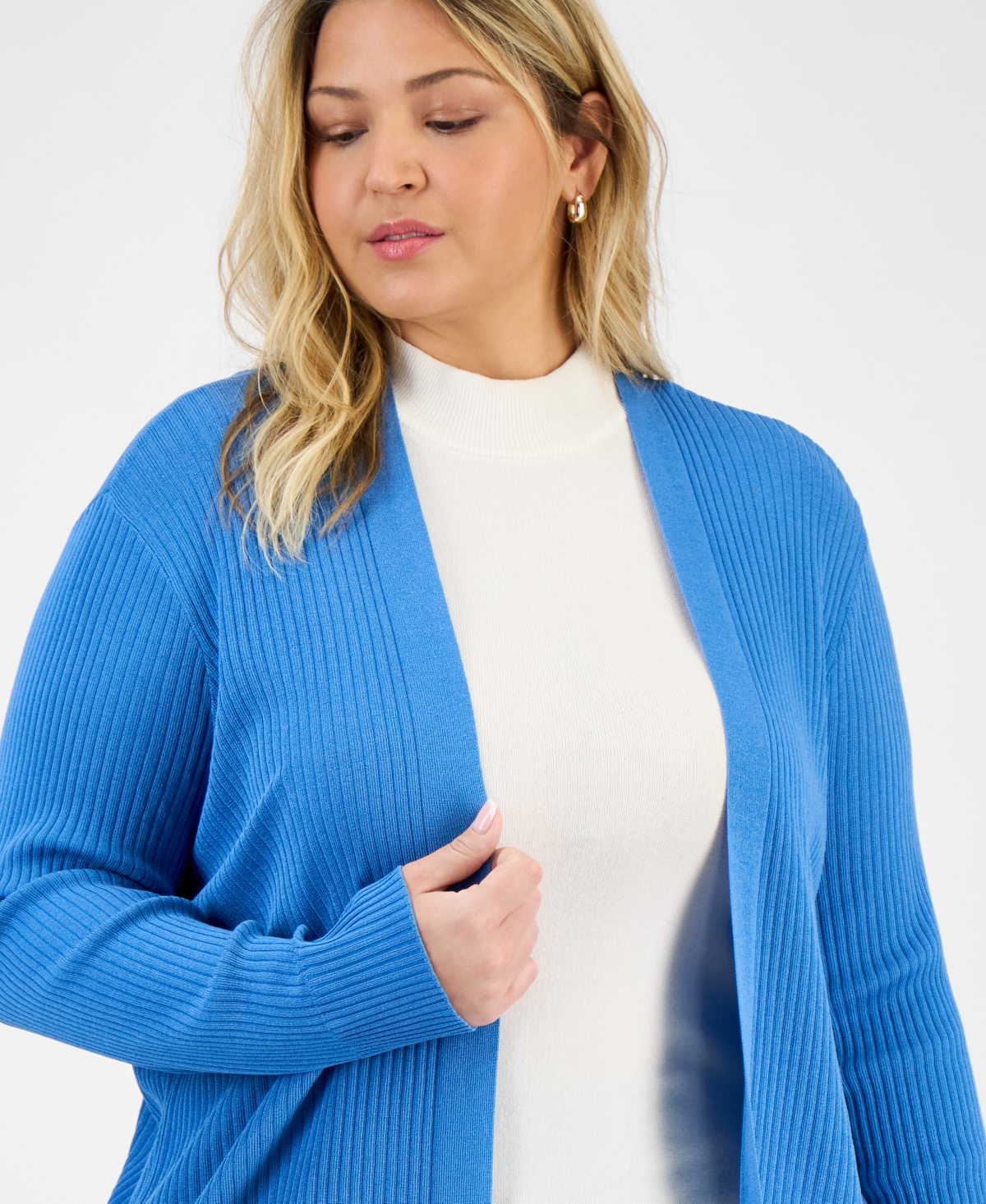 Jones New York Plus Size Open-front Long-sleeve Cardigan In Blue