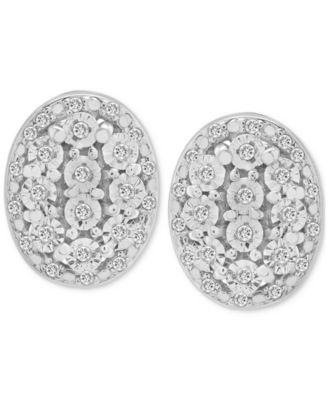 Macy's - Diamond Oval Halo Cluster Drop Earrings (1/10 ct. t.w.) in Sterling Silver