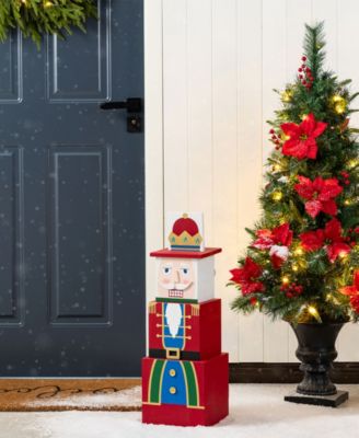 24.5" Wood Christmas Santa and Nutcracker Reversible Boxed Porch D&eacute;cor