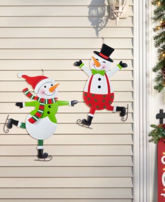 Metal Christmas Skiing Snowmen Yard Stakes, Set of 2