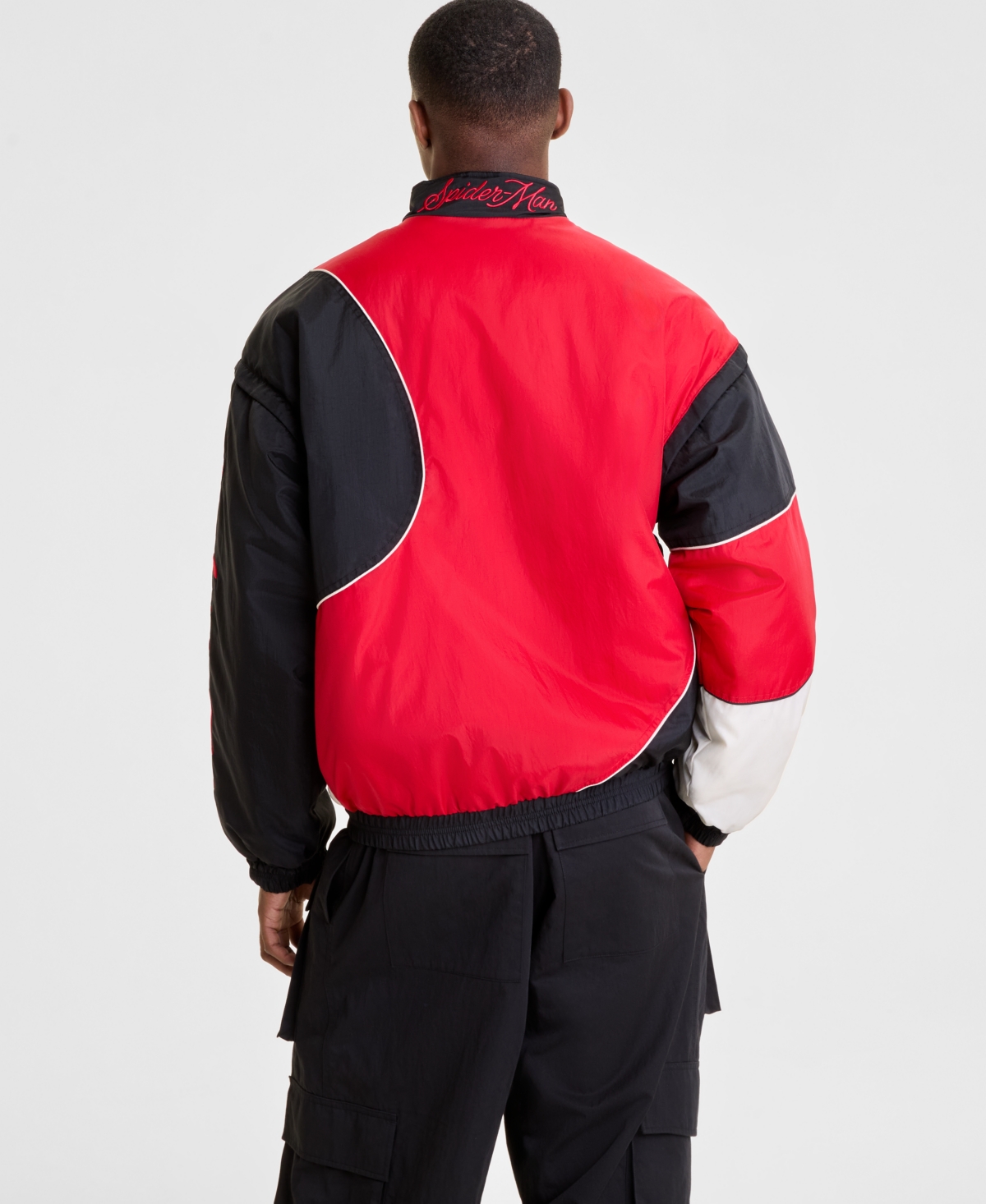 Macy's Marvel X Nba Men's Detachable Sleeve Colorblocked Spider-man Jacket, Macy's Exclusive In Red