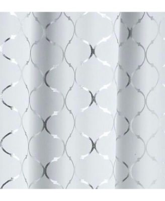 2 Pack Metallic Silver & White Lattice Clover Ultra Luxurious Window Curtains - 38 in. W x 63 in. L, White & Silver