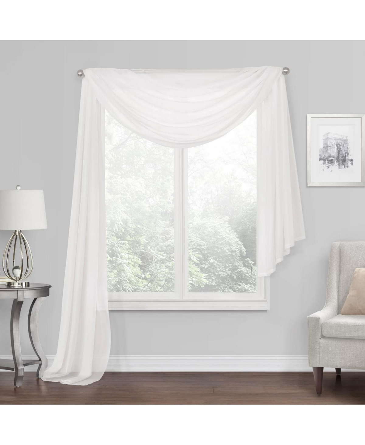 Elegant Sheer Voile Window Scarf Valance - White - White