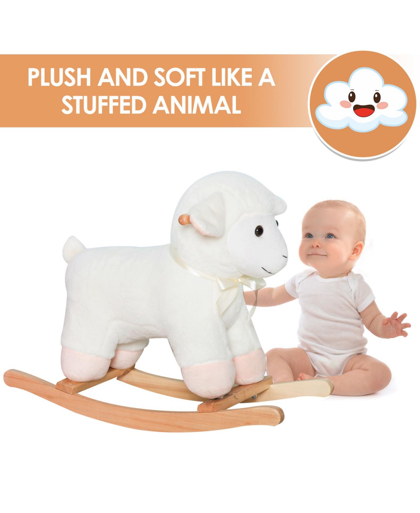 Детская мягкая игрушка Qaba Lamb Rocking Horse, Wooden, Supports Up to 66 lbs, Ages 18 Months+ — фото 4