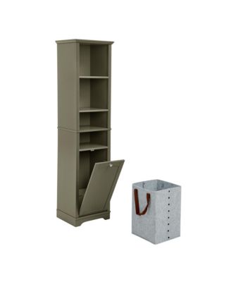 64" Tall Bathroom Storage Cabinet with Adjustable Shelves, Laundry Hamper & Hidden Storage