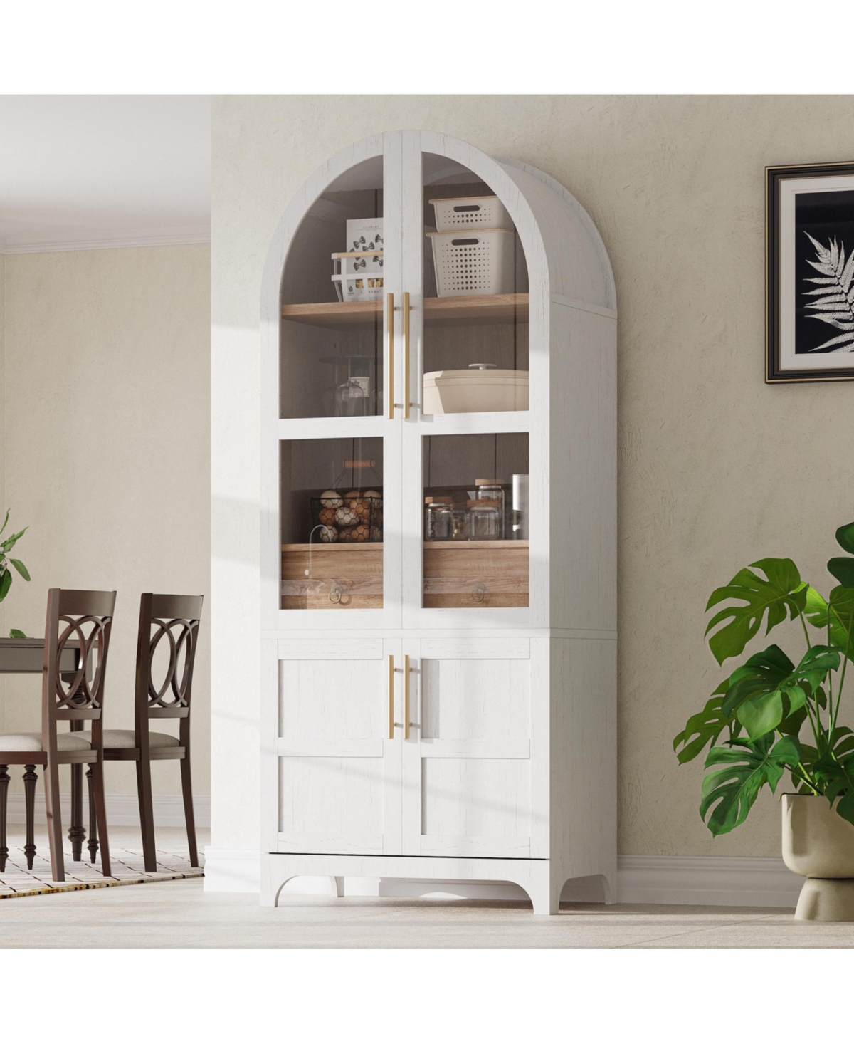 Casainc 71" Kitchen Pantry Cabinet with Door Shelves, Farmhouse Kitchen Storage Cabinet with Open & Adjustable Shelves, Hidden Drawer & Glass Doo
