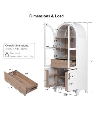 CASAINC 71" MDF, Laminate Adjustable Shelves, Hidden Drawer, Glass Door, Door Racks Kitchen Pantry Cabinet