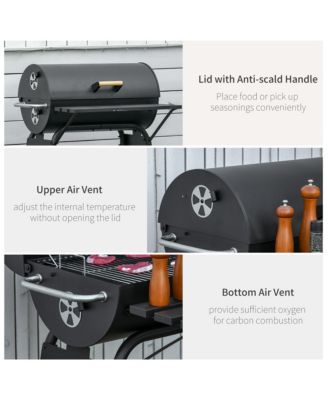 30" Portable Charcoal BBQ Grill with Storage Shelf and Wheels