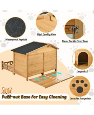 48" Wooden Dog House with Porch & Fencing