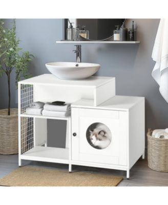 Cat Litter Box Enclosure - Hidden Washroom White