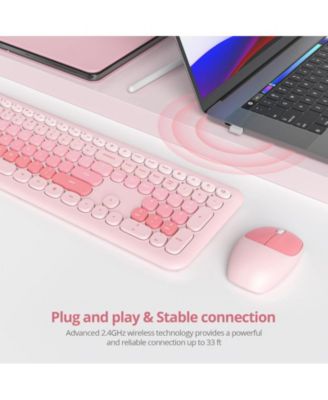 Cute Colorful Keyboard and Mouse Wireless Silent, Full-Size Retro Typewriter Wireless Quiet Slim Keyboard Low-Noise 2.4GHz for Computer, Desktop, Laptop(6-Ocean Dusty Pink)