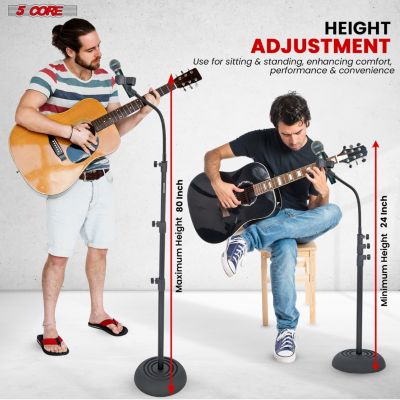 5Core Mic Stand Floor 2Pcs Adjustable Round Base Universal Metal Microphone Stands