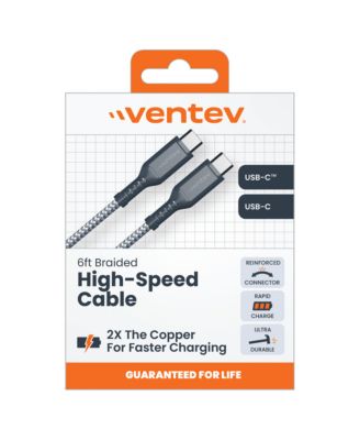 Braided USB C to USB C High Speed 6 Foot Cable-Gray