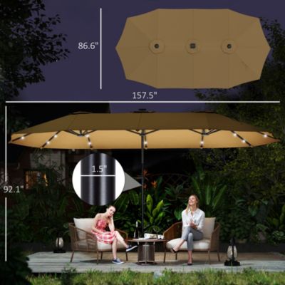 13' Double-Sided Patio Umbrella with Solar Lights and Crank