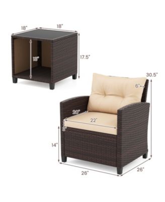 Outdoor 3-Piece Rattan Furniture Set with Comfortable Chairs and Coffee Table with Hidden Storage
