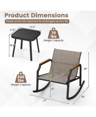 Outdoor 3-Piece Rocking Chair Bistro Set with Armrests and Glass-Top Coffee Table – Ideal for Porch or Garden