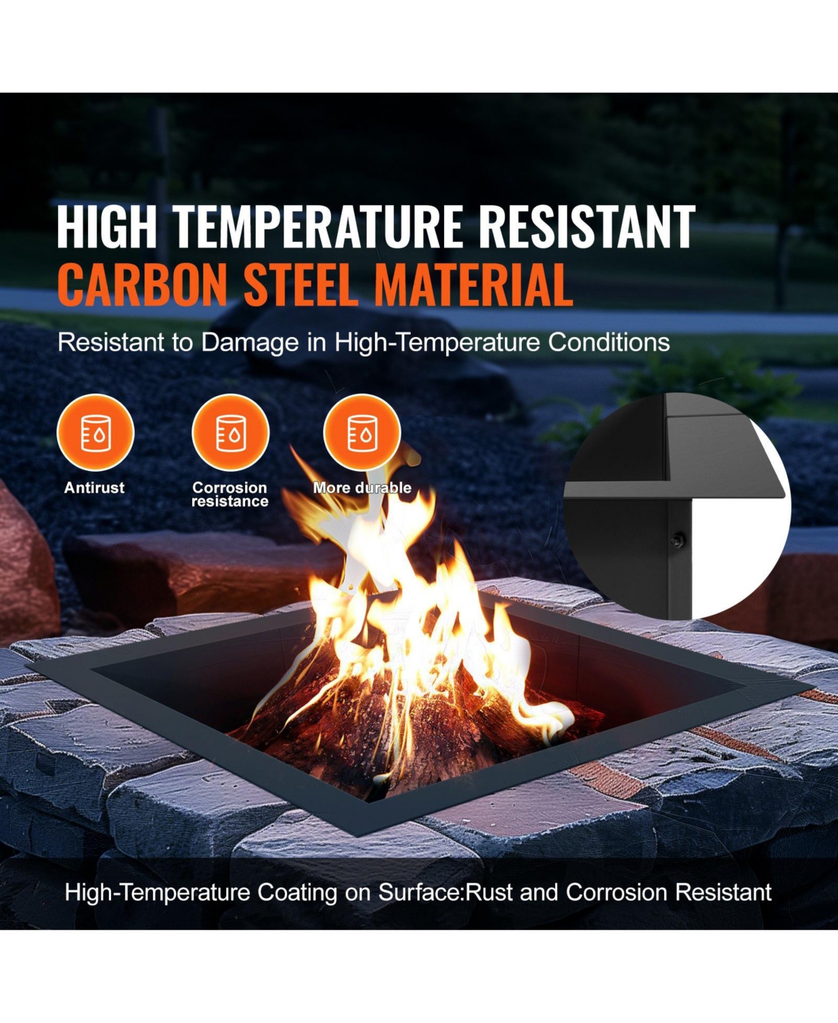 Slickblue Square Steel Fire Pit Ring Liner – Heavy-Duty Outer Liner for Diy Campfire and Backyard Fire Pits