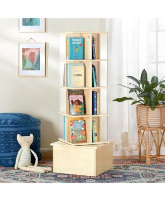 Floor Standing Rotating Book Display: Spinning Bookshelf Tower for Classroom, Kids Playroom, Library | Revolving Bookcase w/ Acrylic Windows, Birch Plywood Montessori Storage Furniture