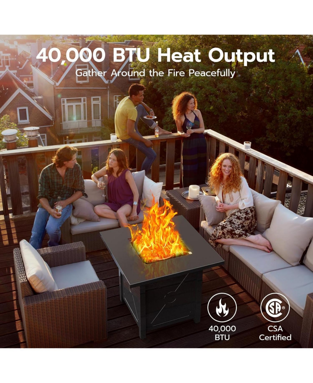 Cowsar 28" Fire Pit Table, 40000 Btu Propane Fire Pit Table with Lid,Rain Cover and 3 Pounds Lava Stones for Outdoor Backyard, Courtyard