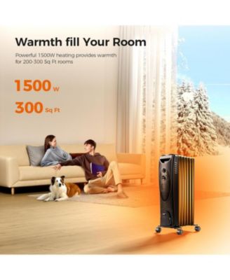 Portable Electric Radiator Heater, Oil Filled with 3 Heat Settings, Adjustable Thermostat, Overheat & Tip-Over Protection For Indoor Use, 1500W (Black)