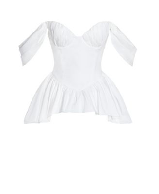 Women Qistina White Off-shoulder Bubble Hem Peplum Cotton Top