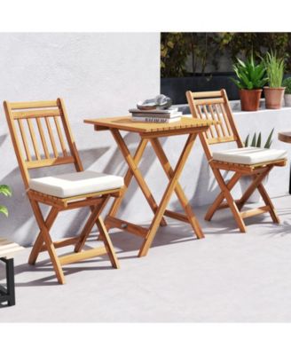 3-Piece Outdoor Wooden Bistro Set with Cushioned Chairs and Matching Table for Patio or Garden