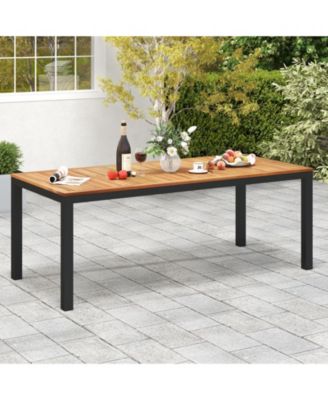Patio Dining Table for 8 79'' Large Rectangle Table w/ Acacia Wood Tabletop