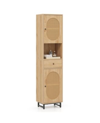 67" Tall Bathroom Cabinet with 2 Doors Open Compartment & Drawer Adjustable Shelves