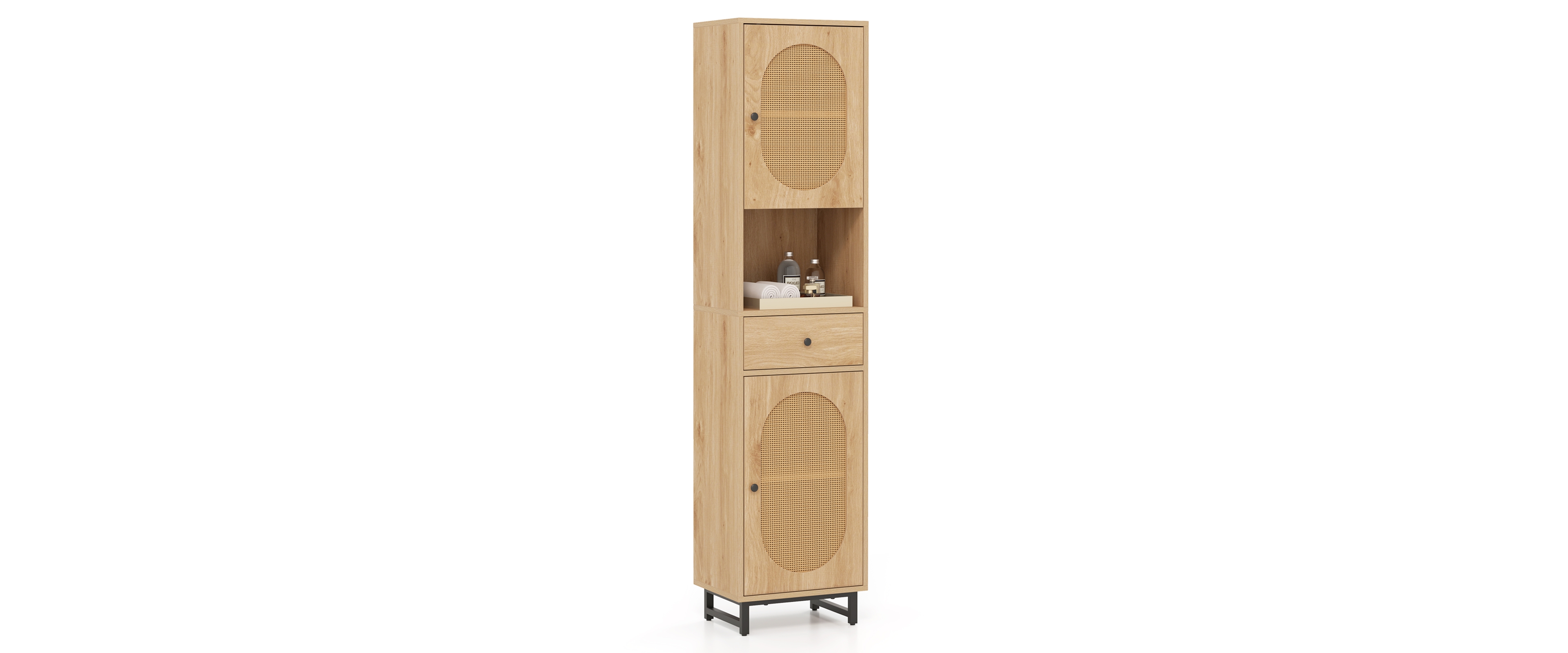 67" Tall Bathroom Cabinet with 2 Doors Open Compartment & Drawer Adjustable Shelves
